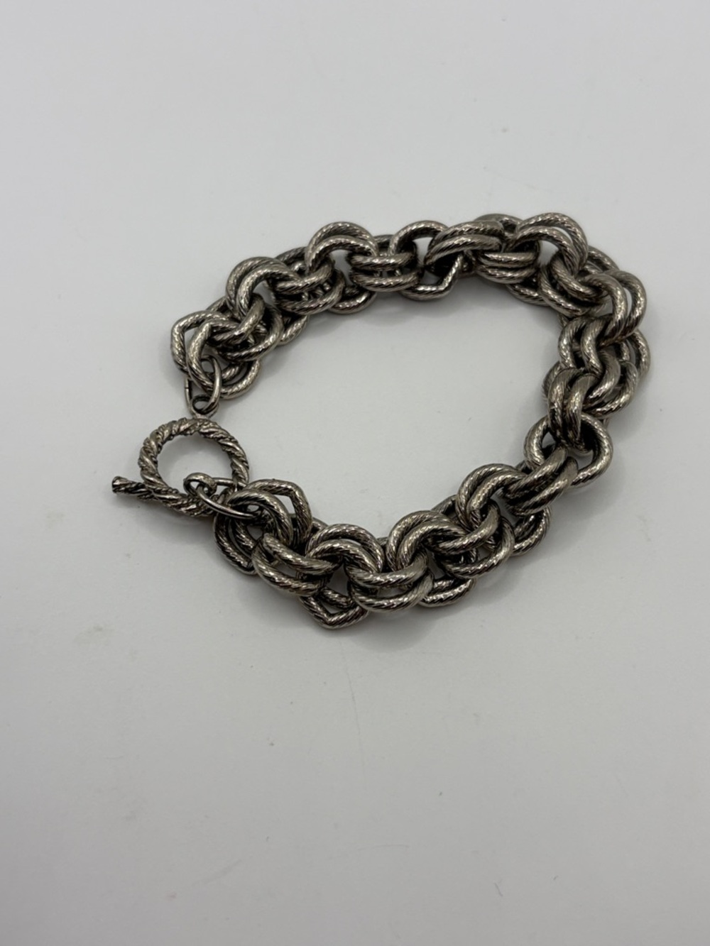 Silver-Tone Braided Link Bracelet  Bracelet 7.25” Vintage Toggle - Picture 2 of 5